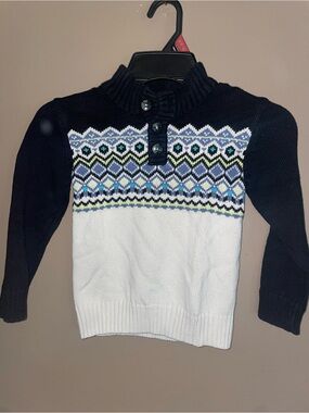 Boys Gymboree Navy and White Knit Pullover Sweater Winter Print Buttons Thick 4T